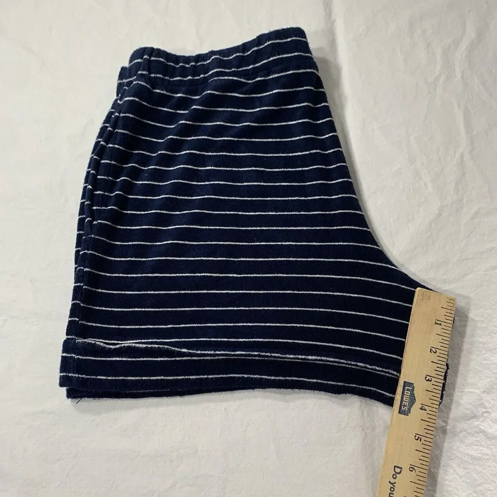 Soma WKND Women's Blue White Stripe‎ Bamboo Blend Terry Soft Shorts Pockets M